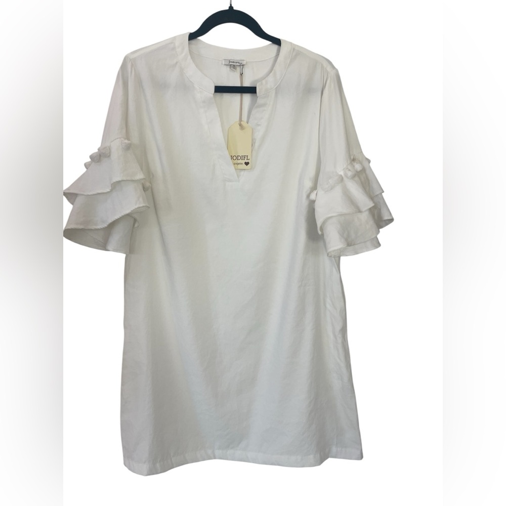 JODIFL White dress with Ruffle Sleeves
